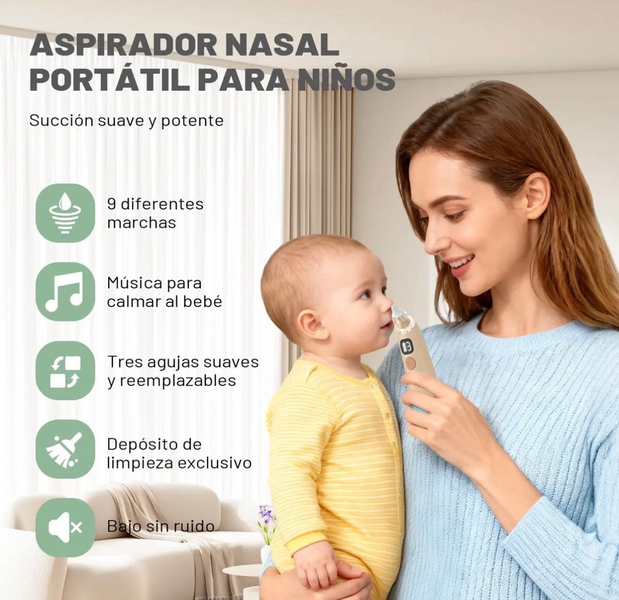 Aspirador Nasal Eléctrico para Bebé Recargable