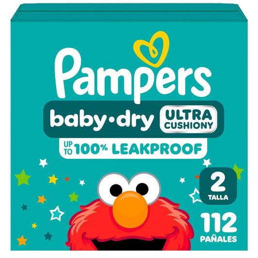 Pañales Pampers Baby-Dry Ultra Cushiony Talla 2 x 112 Unidades