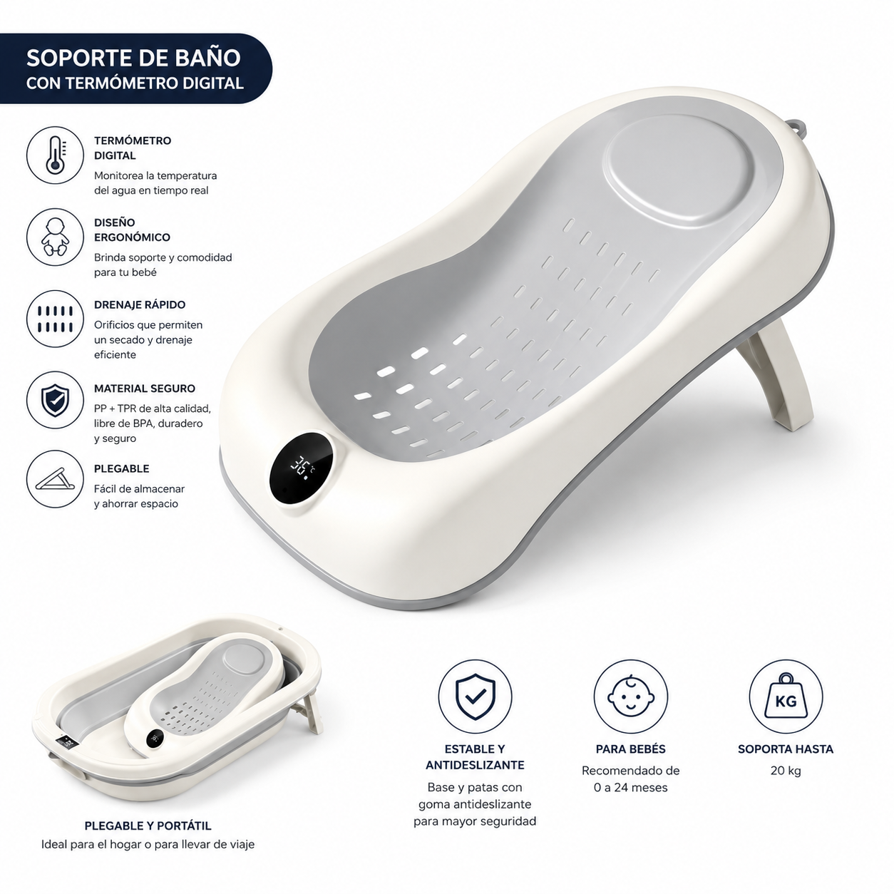 Soporte Para Bañera En Silicona para Bebé con Termómetro Digital