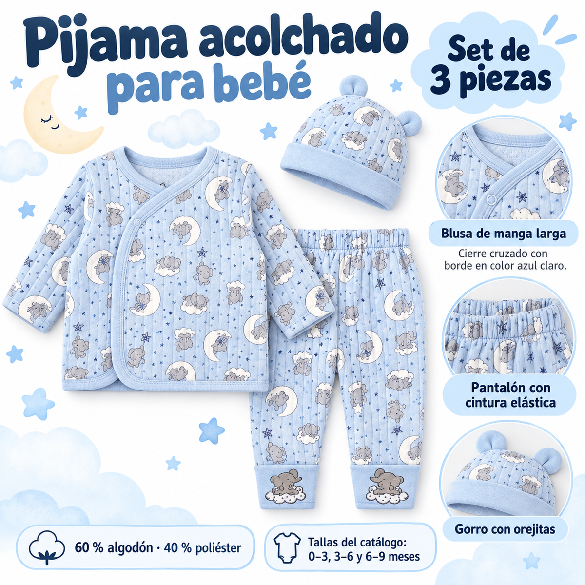 Pijama Acolchado para Bebé de 3 Piezas