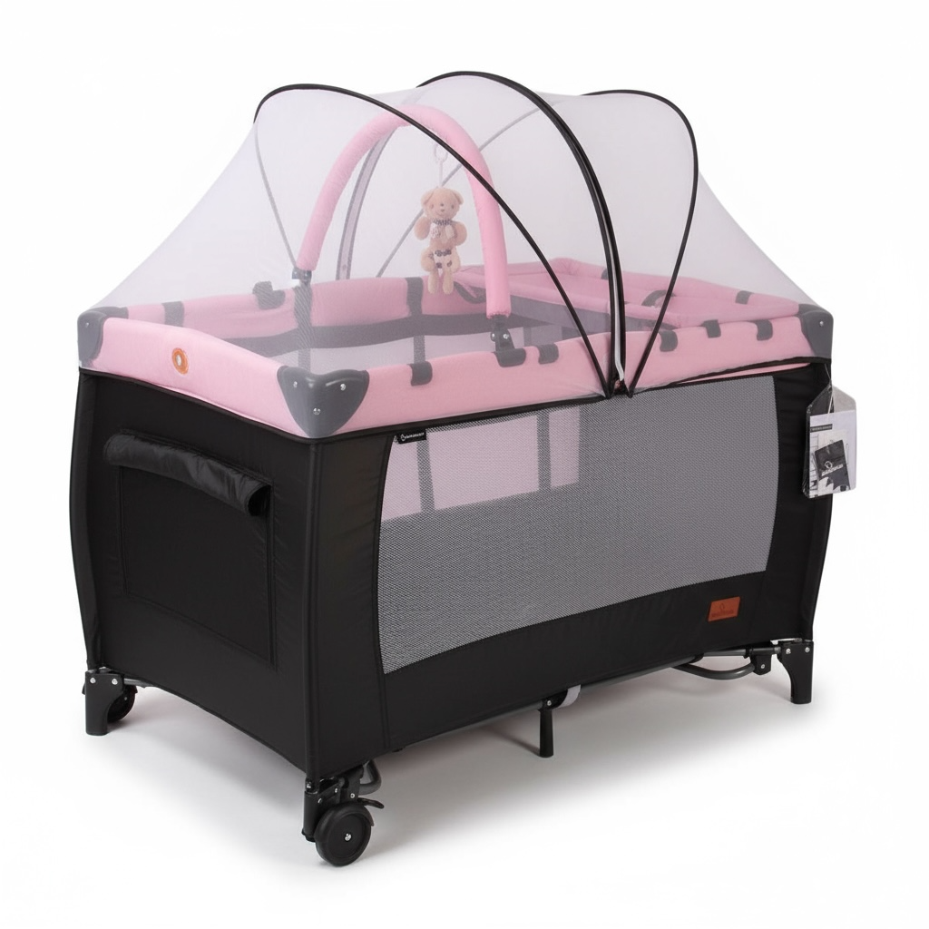 Cuna Corral Campin Luxury En Lino Con Cambiador y Mecedoras Bebesitos