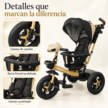 Triciclo Paseador Ebaby 360° Con Manubrio Reclinable con Bluetooth y Luces EB365R