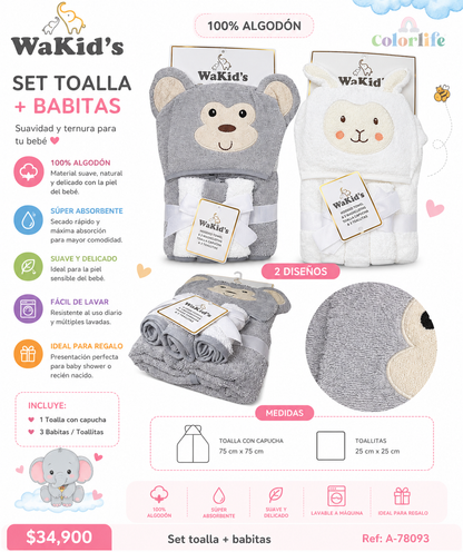 Set Toalla con Capucha + Babitas para Bebé | 100% Algodón