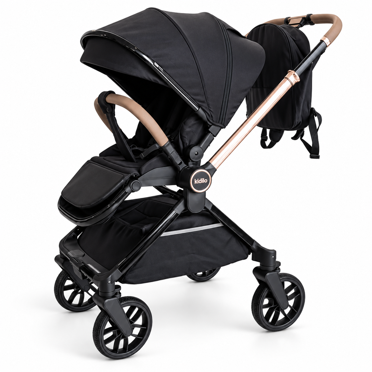 Coche Capri Con Mango Reversible  Kidilo y Pañalera Premium Marca Kidilo