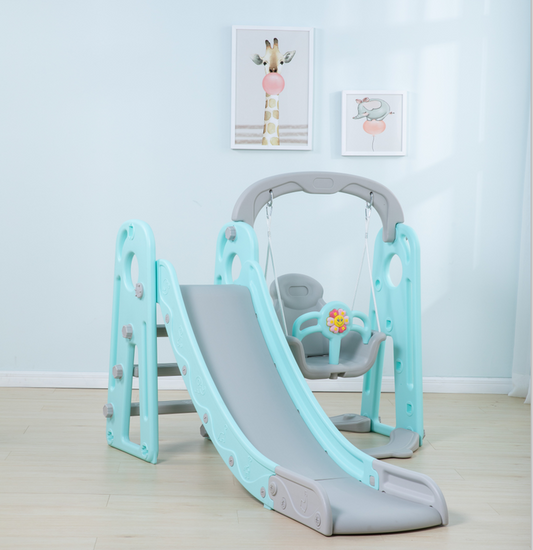 Deslizadero Tobogan y Columpio 3-en-1 Infantil | Cesta de Baloncesto