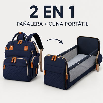 Pañalera Multifuncional 2 en 1 con Cuna Portátil, Con Cambiador y Monedero