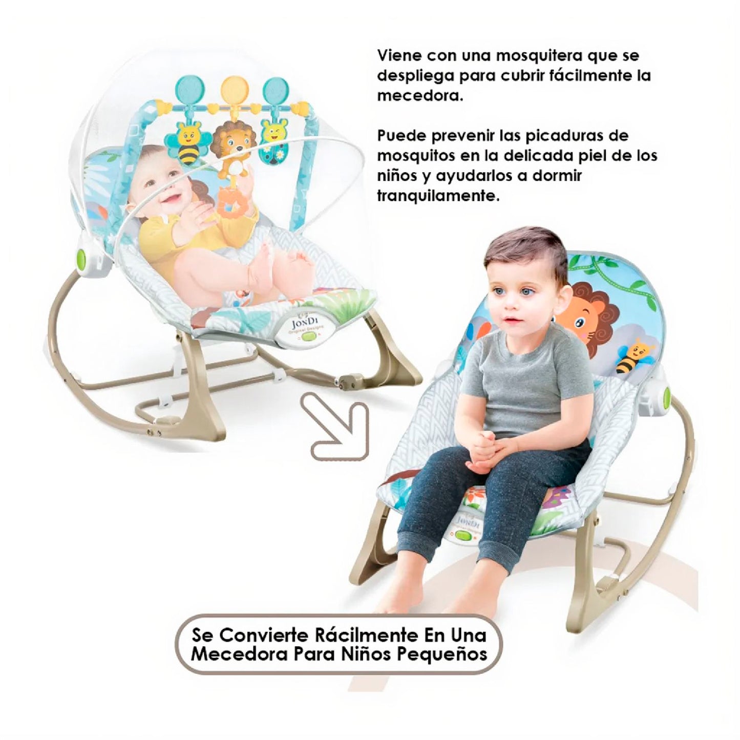 Silla Mecedora Rocker Para Bebé con Toldillo y Juguetes Interactivos