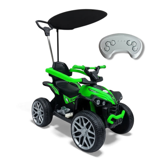 Carro Cuatrimoto Eléctrico Con Guía Dirigible, 2 Motores, Llantas En Goma, Control Remoto Recargable Con Dirección