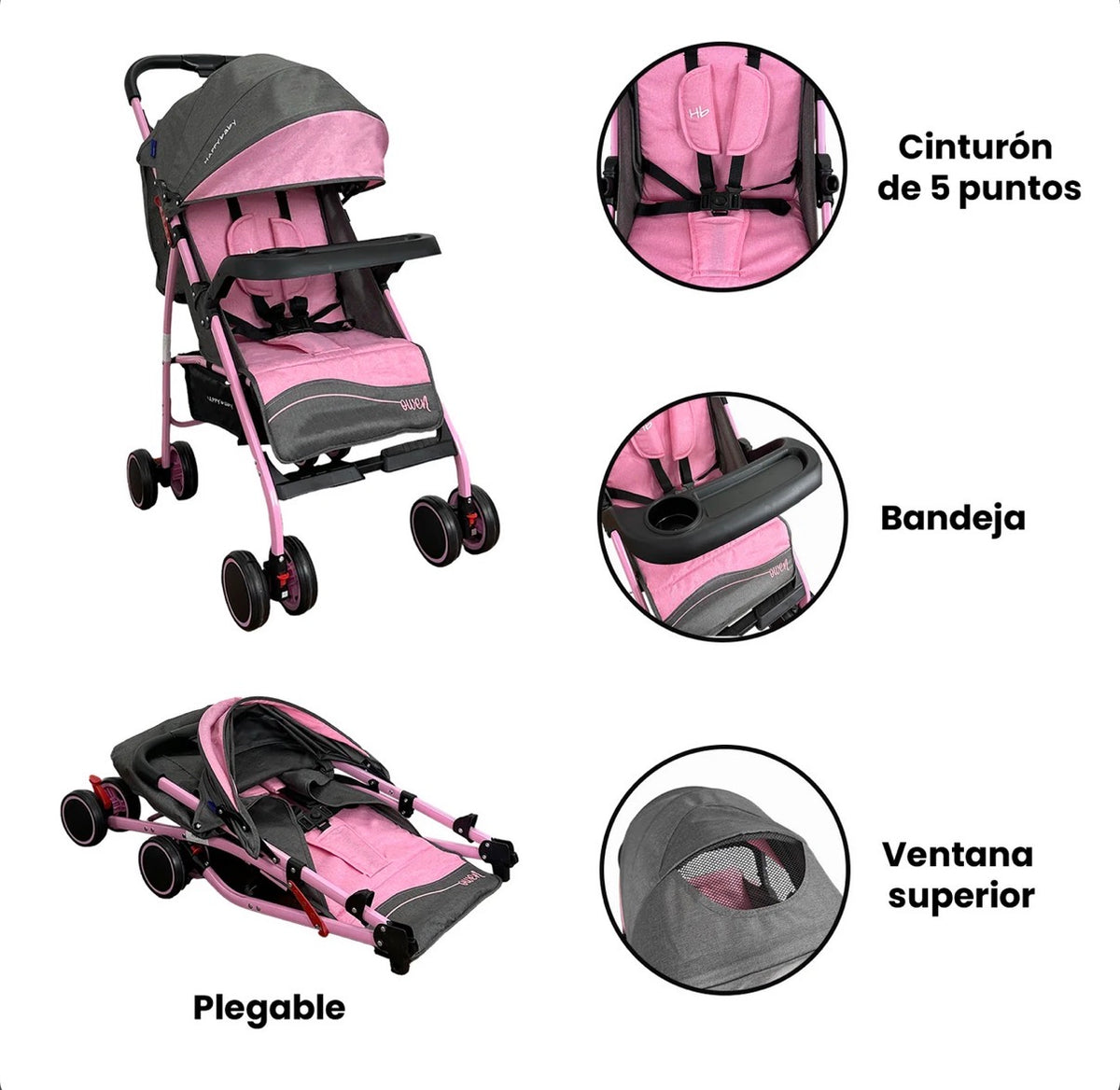 Coche paseador Owen Happy Baby para bebé | Liviano, reclinable y plegable