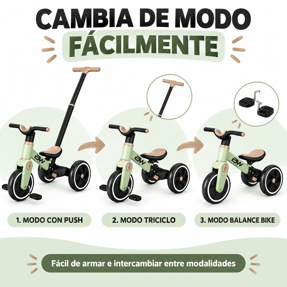 Bici Triciclo Balance Bike 3 en 1 Forza Con Guía