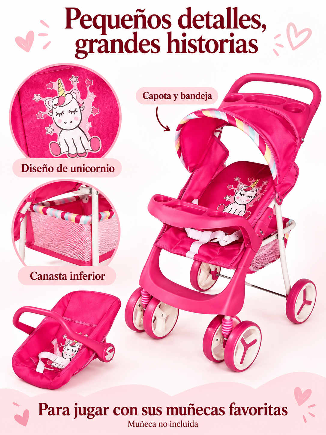 Kit para Muñecas Marca Bebesit: Coche, Cuna y Portabebé