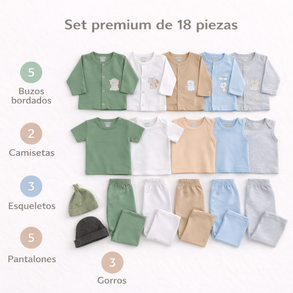 Semanario 18 Piezas Algodón Premium Bordado Niño