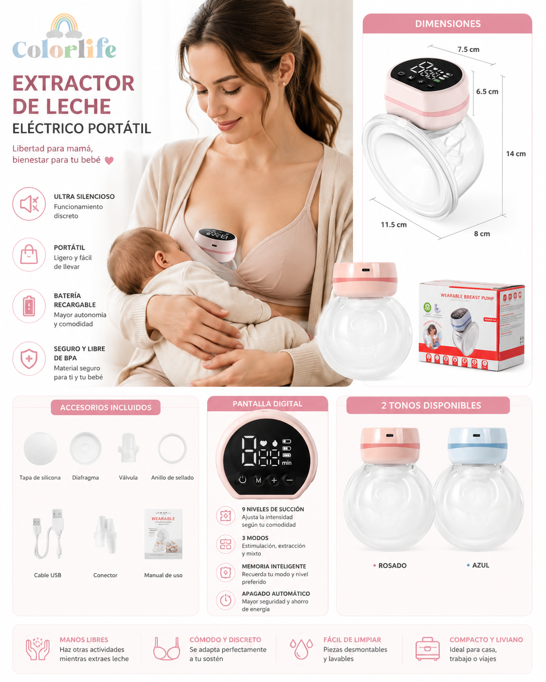 Extractor de Leche Eléctrico Portátil Manos Libres