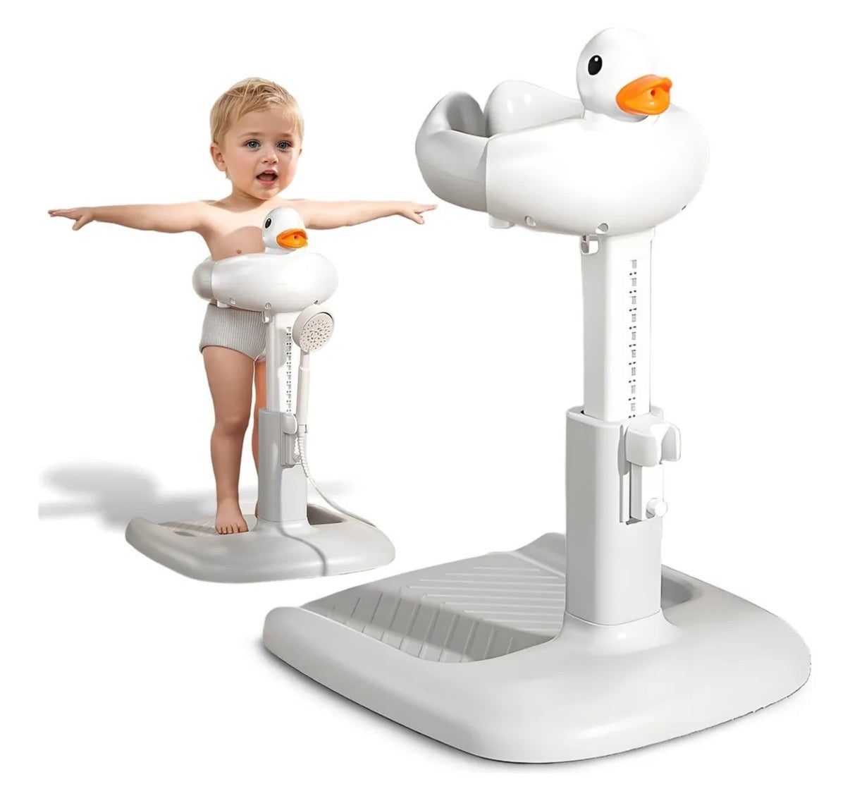 Soporte para ducha de bebé, soporte de baño para bebé altura ajustable con Base antideslizante y juguete pato, manos libres para madres
