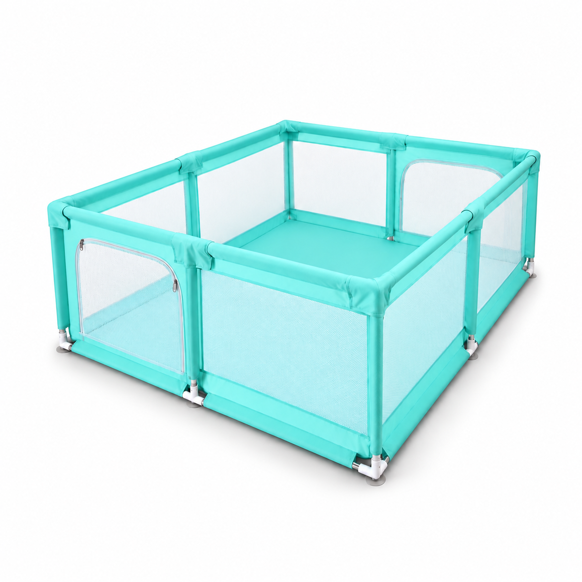 Corral de juegos para bebé 180 × 200 cm con puertas de gateo y tubos acolchados – Verde menta