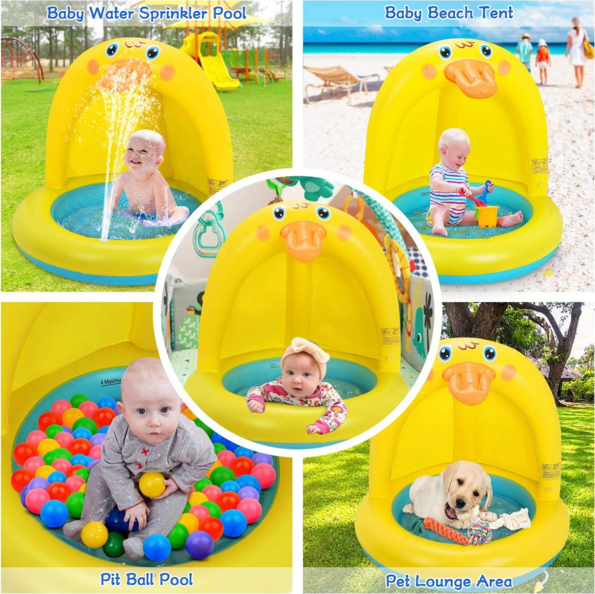 Piscina Borde Lanza Agua Protección Solar 110x100cm Niños