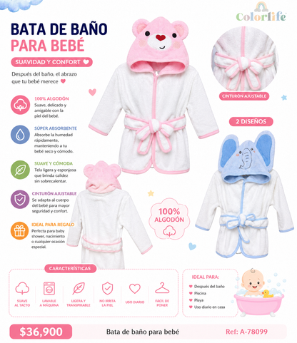 Bata de Baño para Bebé con Capucha de Animalito – 100% Algodón