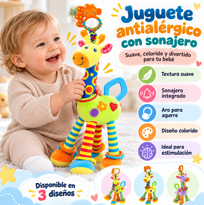 Jirafa de Peluche Antialérgica con Sonajero y Mordedor para Bebé