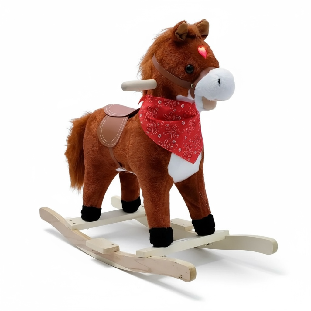 Caballo Mecedor De Peluche Con Base En Madera y Sonidos