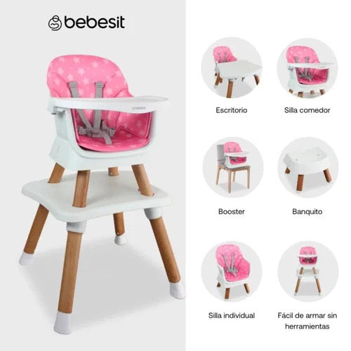Silla Comedor Baby Elite Dinner 5 en 1 Bebesit Rosado