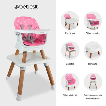 Silla Comedor Baby Elite Dinner 5 en 1 Bebesit Rosado