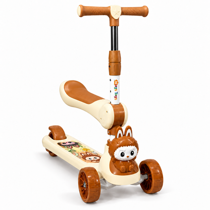 Monopatín infantil con asiento, luces y música – Diseño estilo Labubu