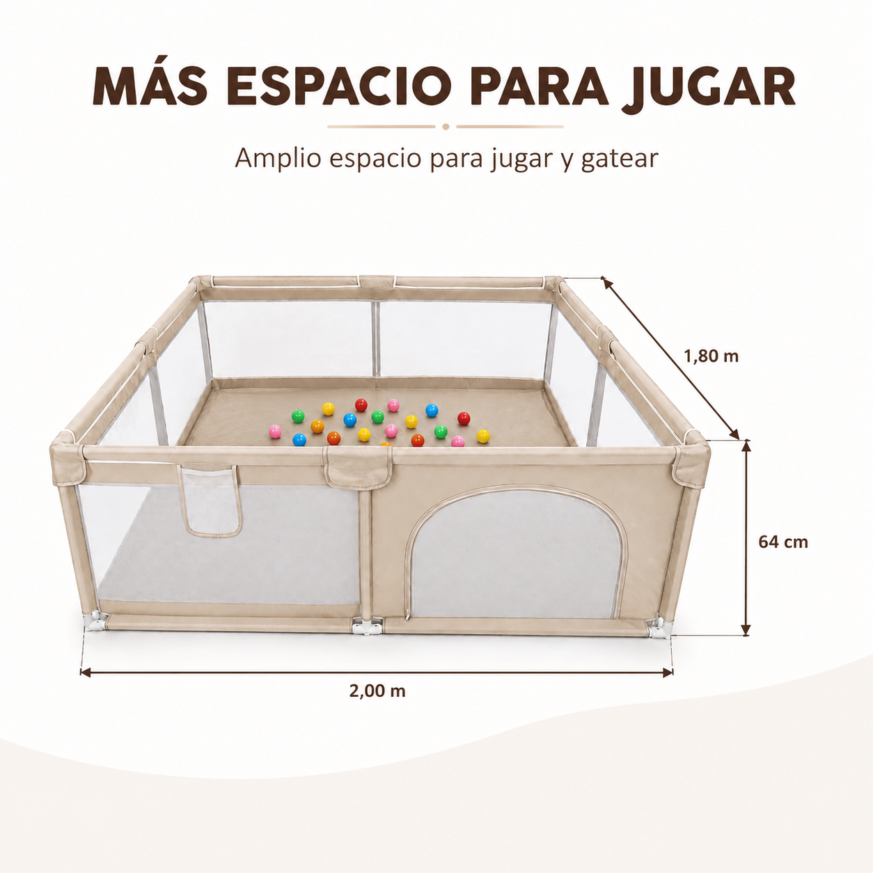 Corral de Juegos Grande 2,00 × 1,80 m con 30 Pelotas Bebesu