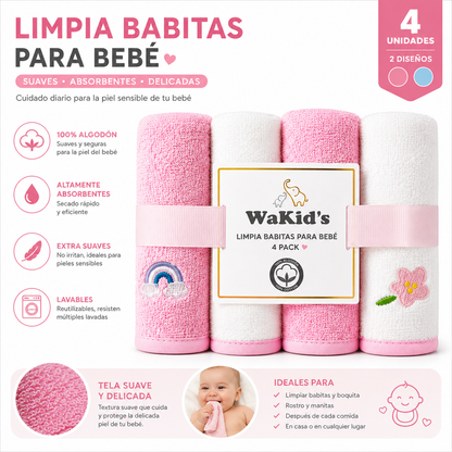 Toallitas Limpia Babitas para Bebé x4 | 100% Algodón | WaKid’s