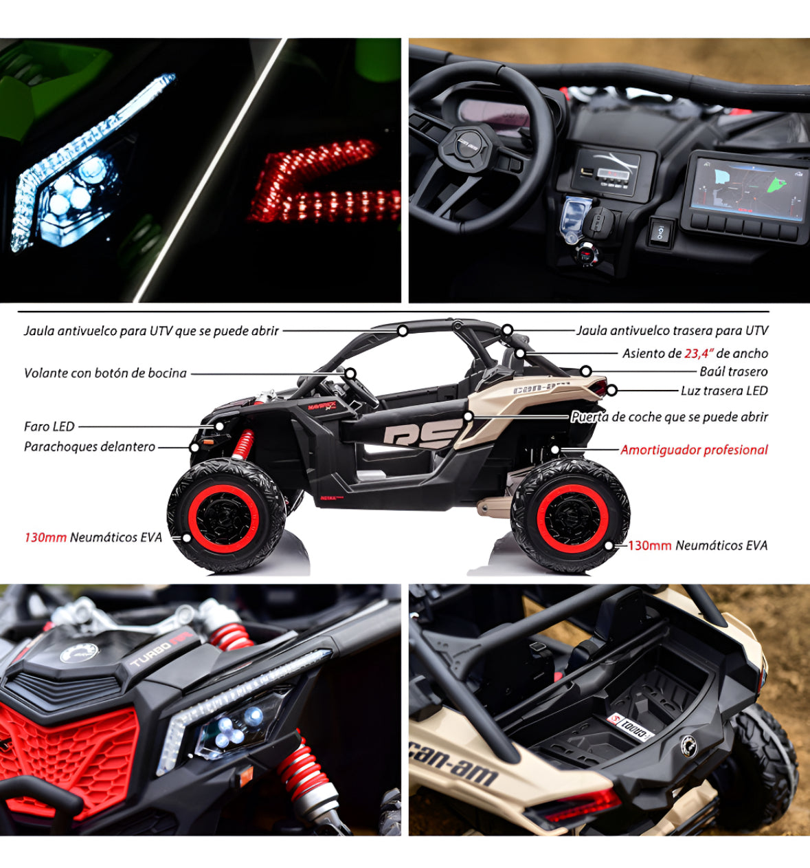 Carro Eléctrico Super Can-am Maverick 4x4 Con Control Remoto 5 Motores Licenciado 24 Voltios