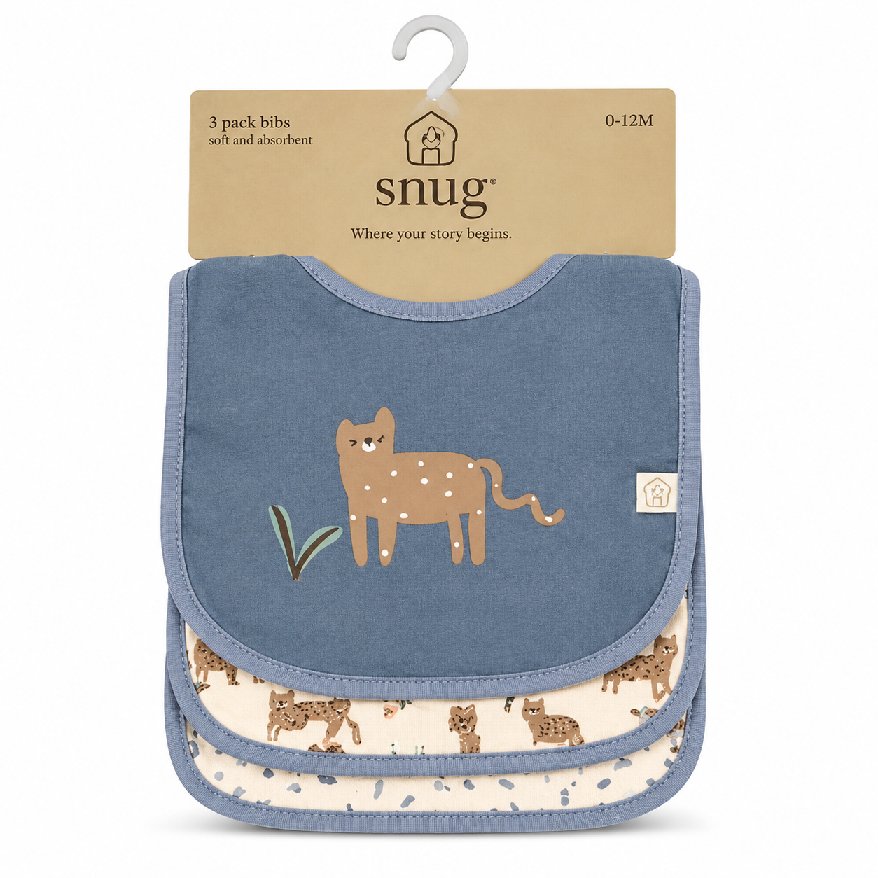 Set de 3 Baberos para Bebé Snug 100% Algodón | Bolsillo Absorbente