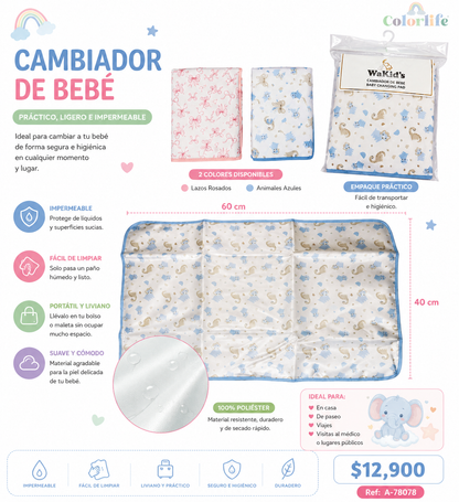 Cambiador de Bebé Portátil Impermeable – Plegable 60 × 40 cm