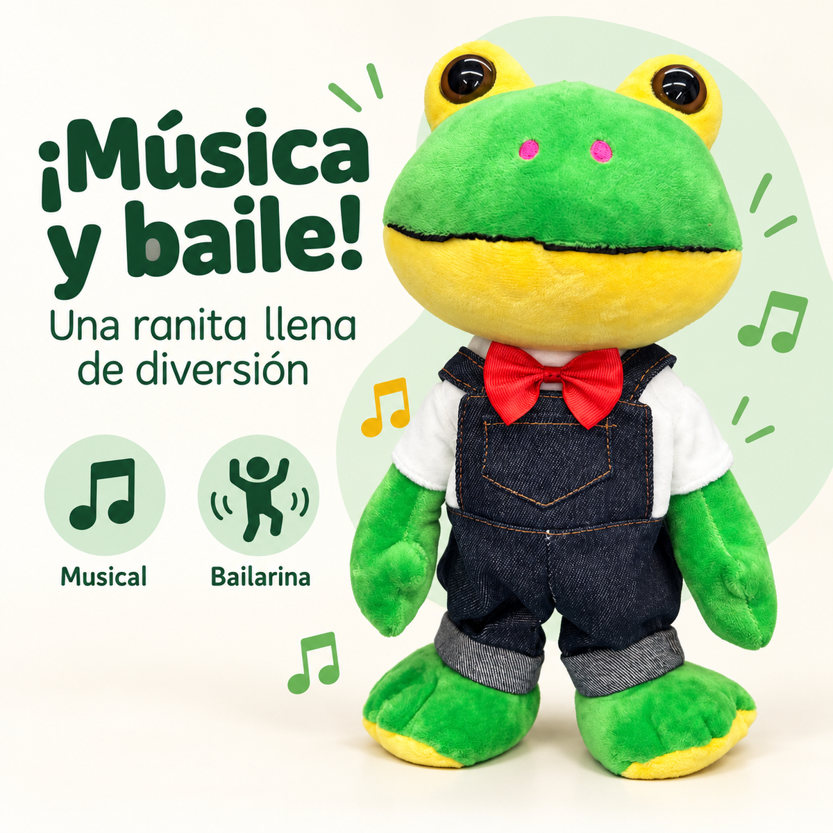 Ranita Musical y Bailarina de Peluche con Overol – 33,5 cm