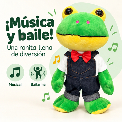 Ranita Musical y Bailarina de Peluche con Overol – 33,5 cm