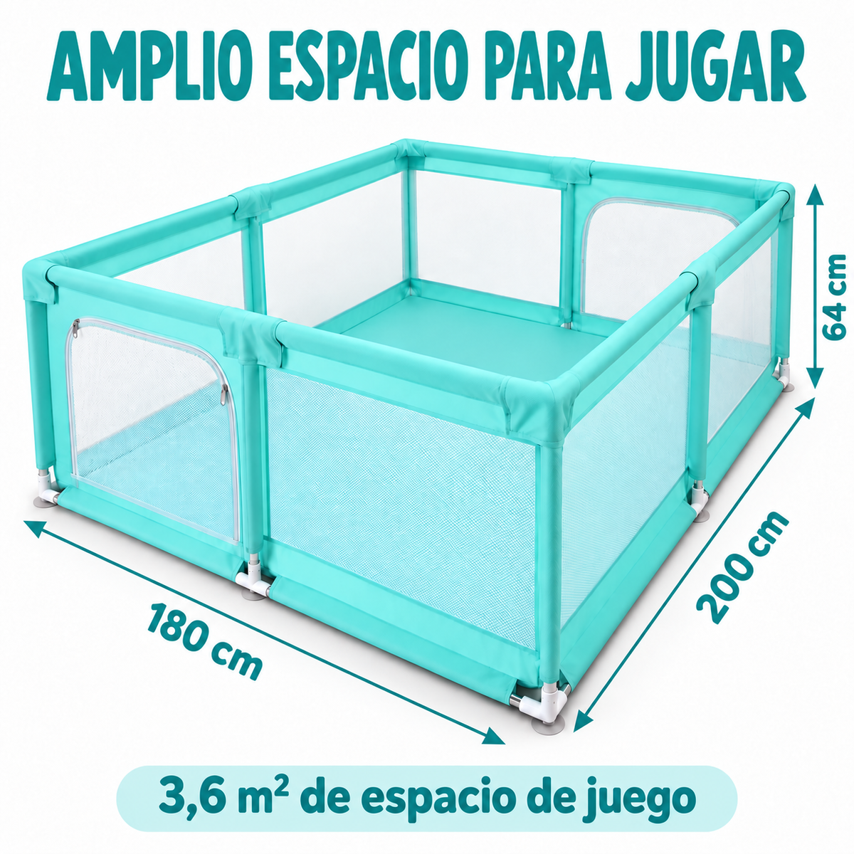 Corral de juegos para bebé 180 × 200 cm con puertas de gateo y tubos acolchados – Verde menta