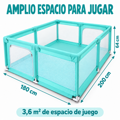 Corral de juegos para bebé 180 × 200 cm con puertas de gateo y tubos acolchados – Verde menta