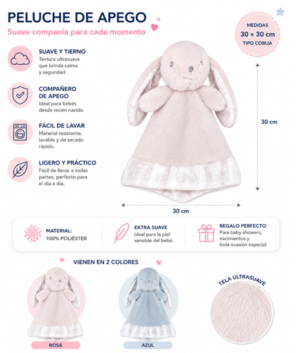 Peluche de Apego Conejito para Bebé 30 × 30 cm | 100% Poliéster