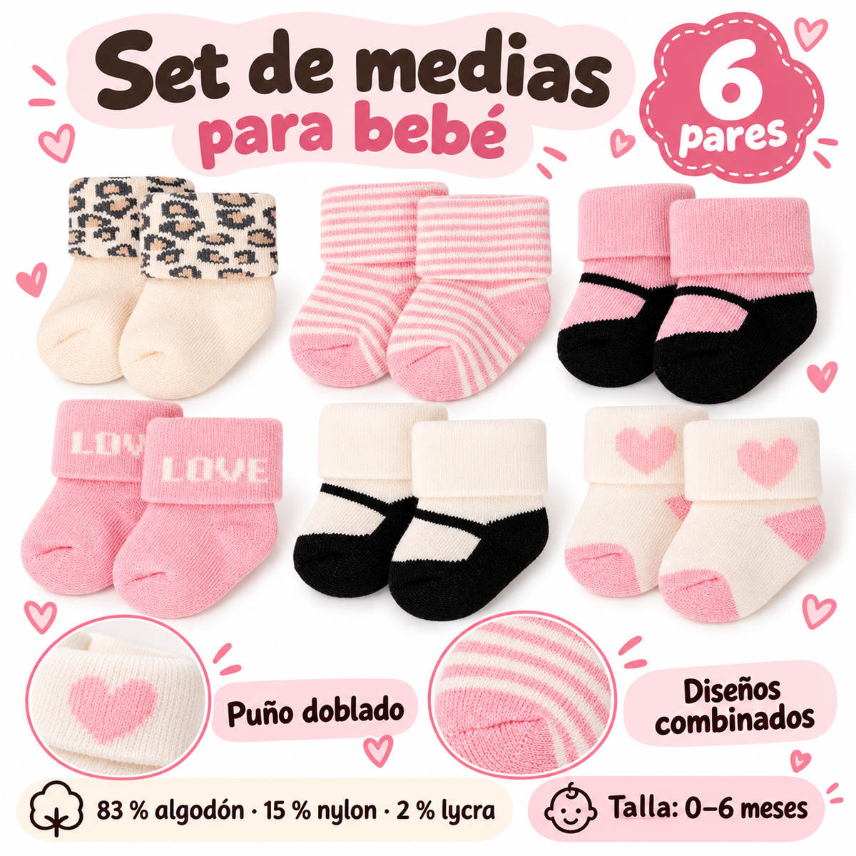 Set de 6 Pares de Medias para Bebé