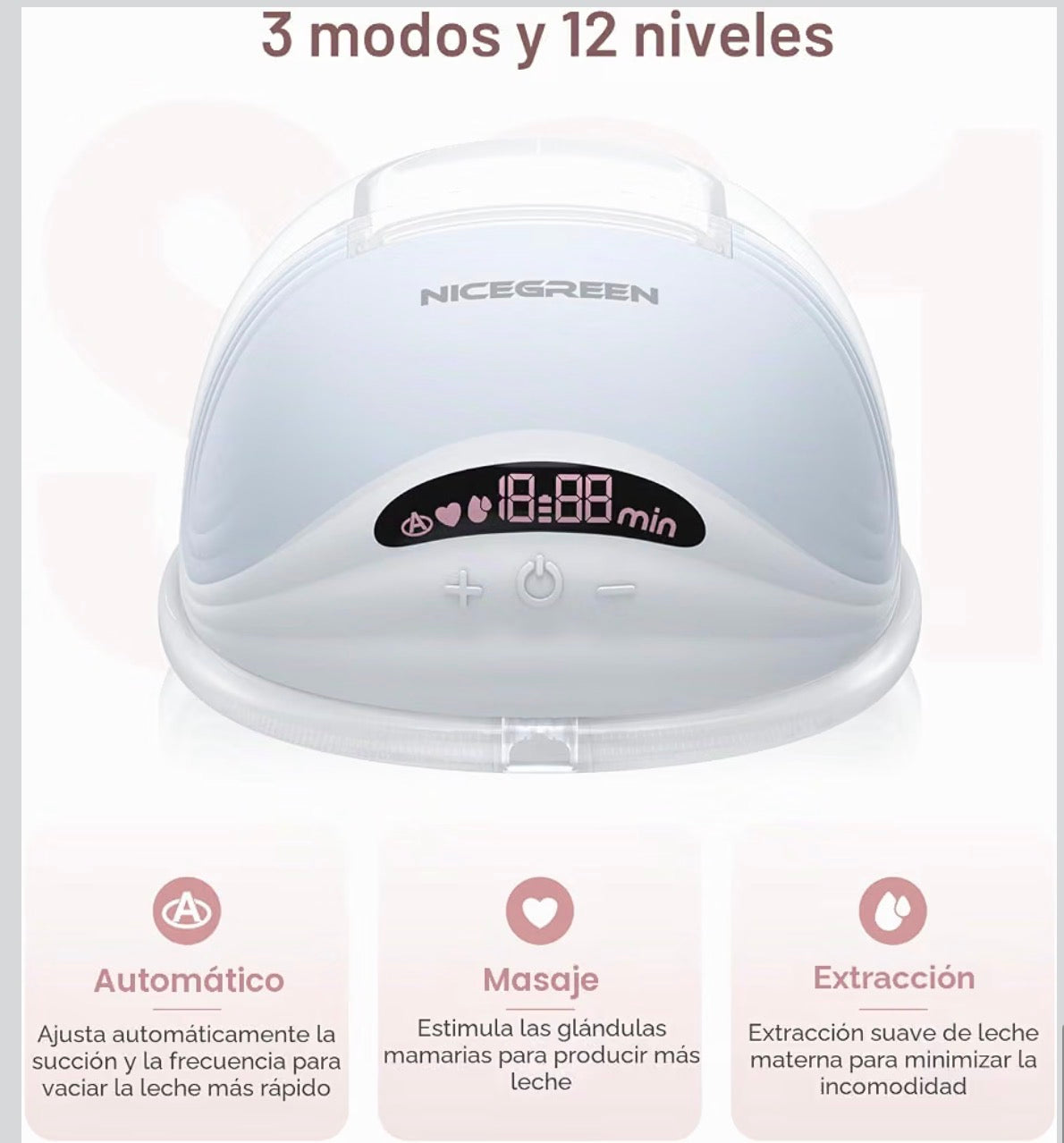 Extractor de Leche Eléctrico Doble NICEGREEN S21 Manos Libres | 3 Modos y 12 Niveles Con Estuche