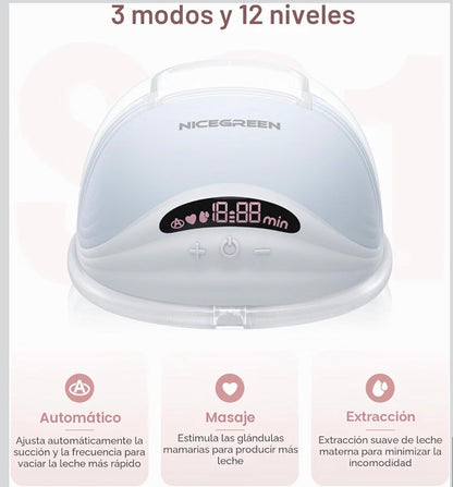 Extractor de Leche Eléctrico Doble NICEGREEN S21 Manos Libres | 3 Modos y 12 Niveles Con Estuche