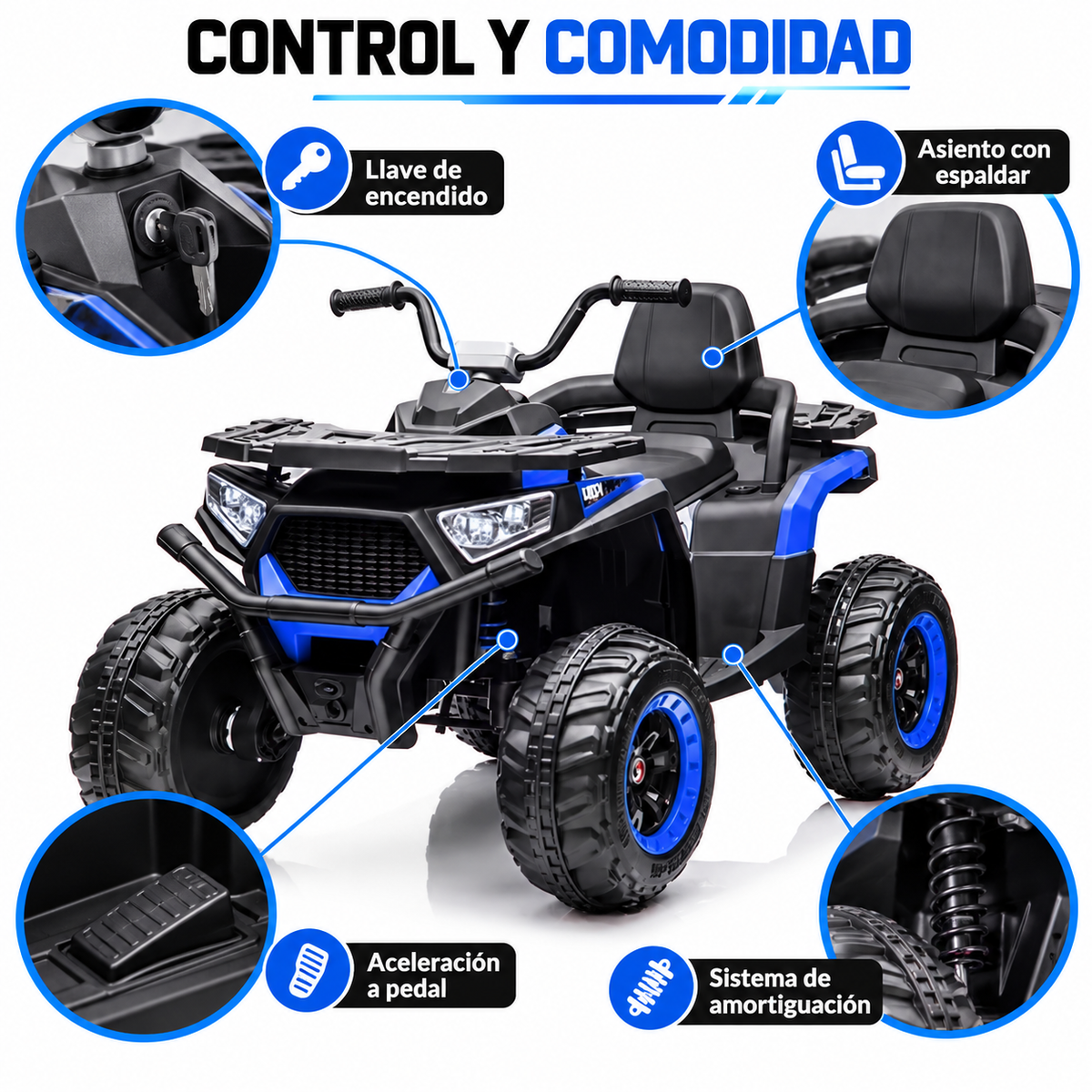 Cuatrimoto Desert 4x4 Con Control Remoto, Con Llantas en Goma, 14 Amperios, 5 motores Grande