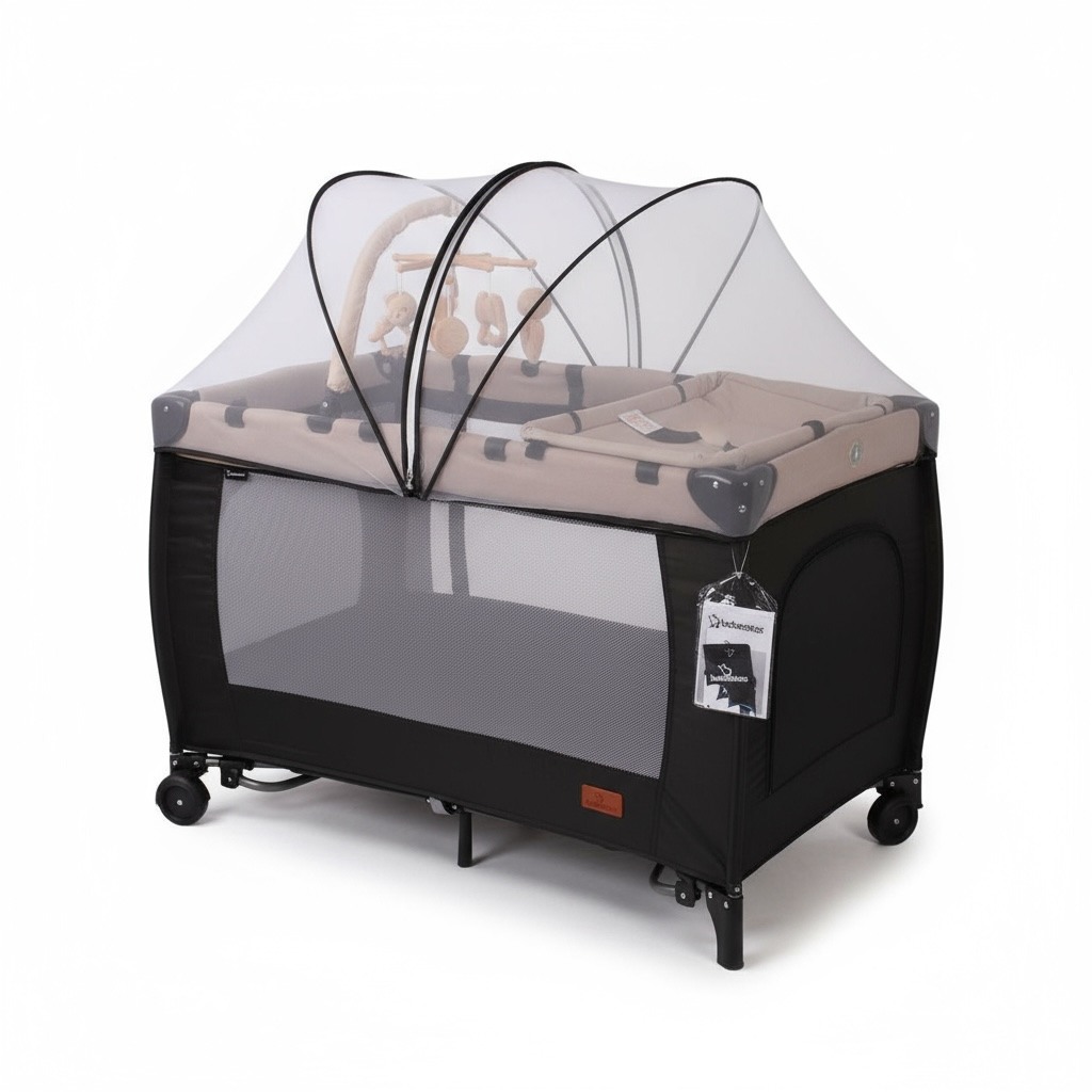 Cuna Corral Campin Luxury En Lino Con Cambiador y Mecedoras Bebesitos