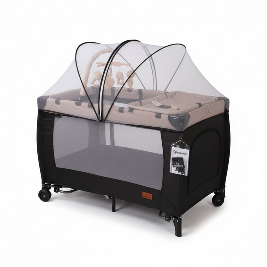 Cuna Corral Campin Luxury En Lino Con Cambiador y Mecedoras Bebesitos