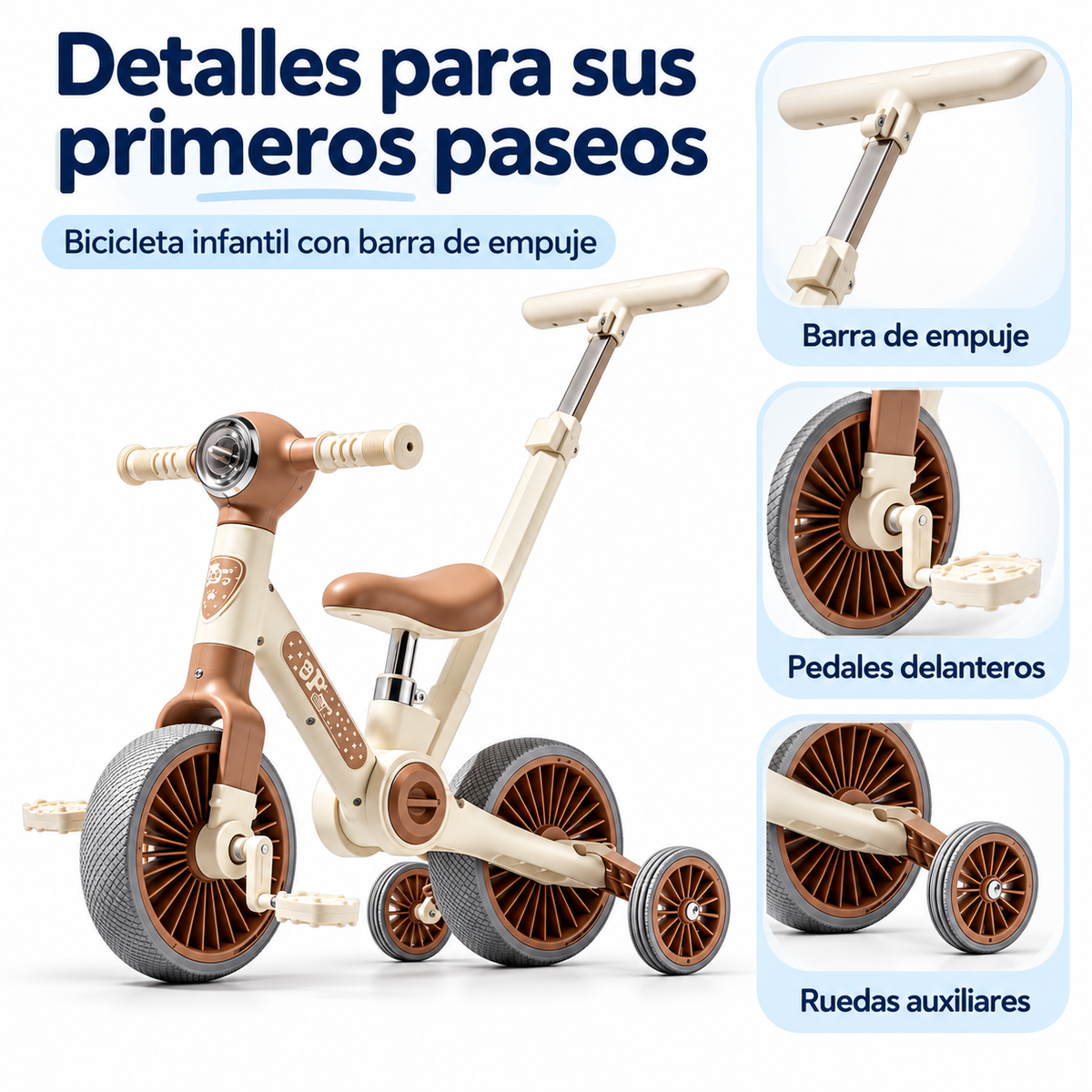 Bici Triciclo De Equilibrio Con Barra De Empuje Y LLantas De Apoyo NB 1288