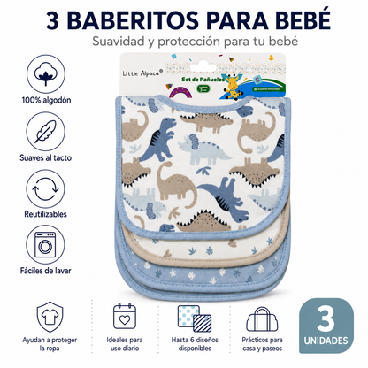 Baberitos para Bebé x3 en 100% Algodón | Little Alpaca