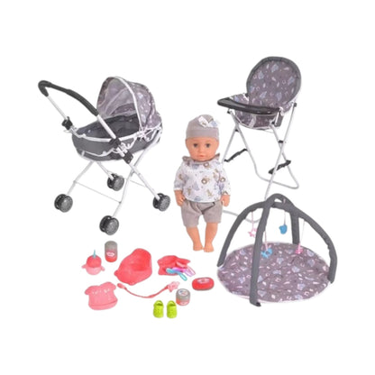 Juguete Set Bebé Muñeco 35cm Sonidos Coche Silla Accesorios