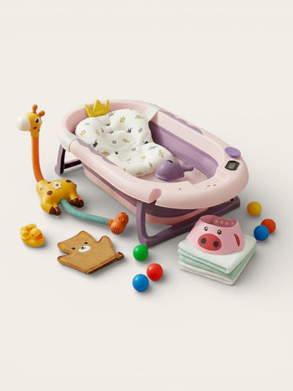 Combo Bañera Plegable Ballena Con Termómetro + Ducha Eléctrica y Accesorios
