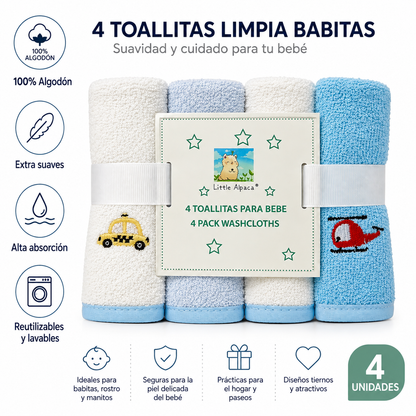Toallitas Limpia Babitas para Bebé x4 | 100% Algodón | Little Alpaca