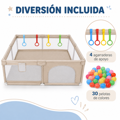 Corral de Juegos Grande 2,00 × 1,80 m con 30 Pelota y 4 Agarraderas