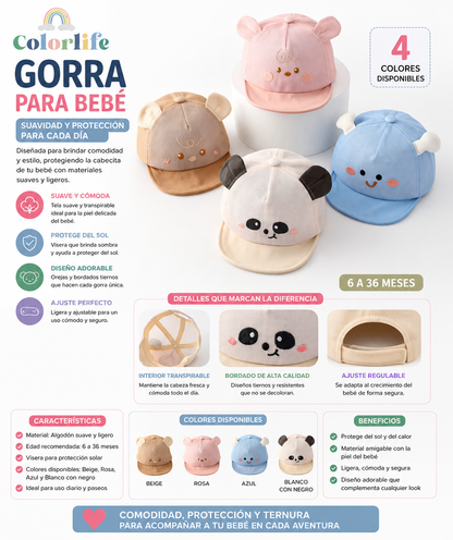 Gorra para Bebé con Visera y Diseño de Animalitos – Ajustable | 6 a 36 Meses