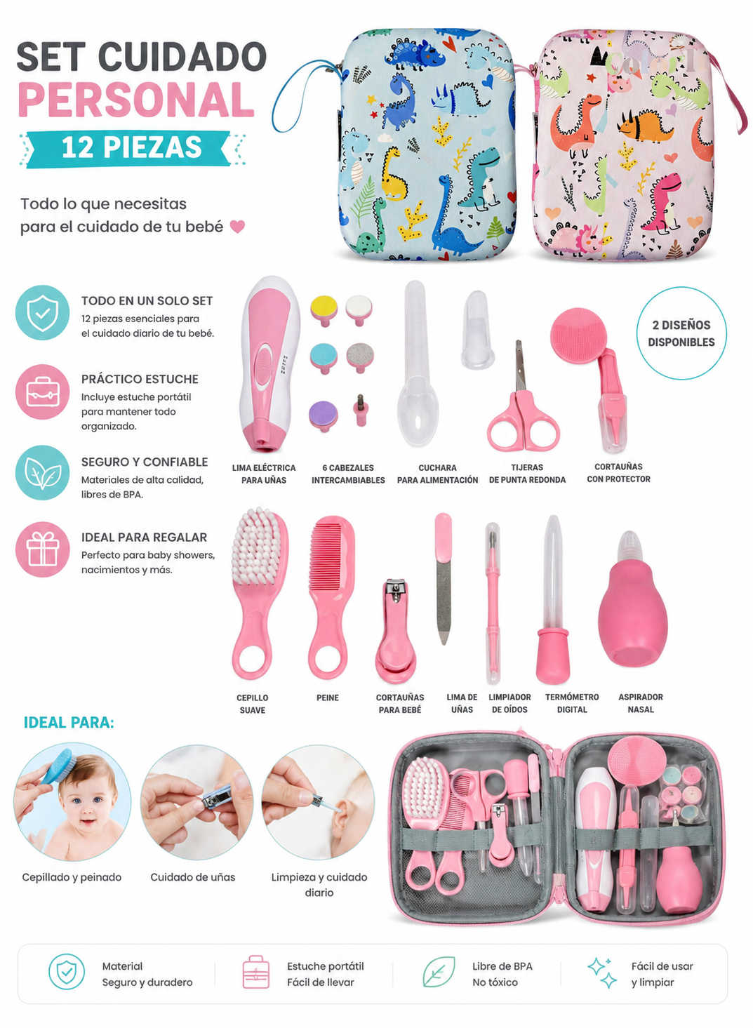 Set de Cuidado para Bebé 12 Piezas con Estuche